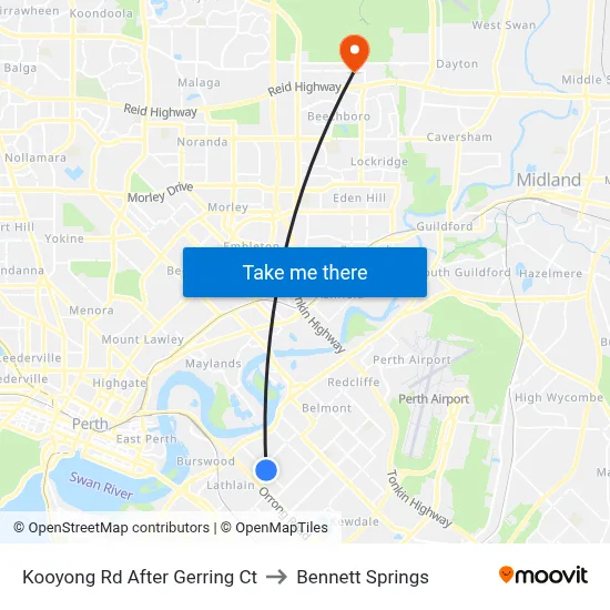Kooyong Rd After Gerring Ct to Bennett Springs map