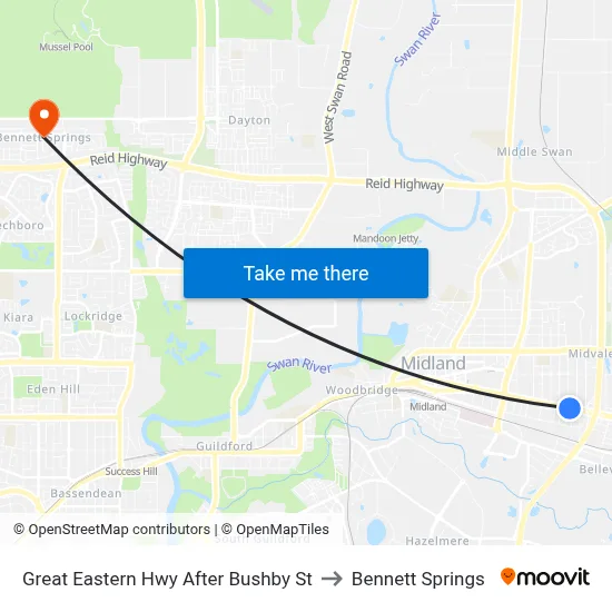 Great Eastern Hwy After Bushby St to Bennett Springs map