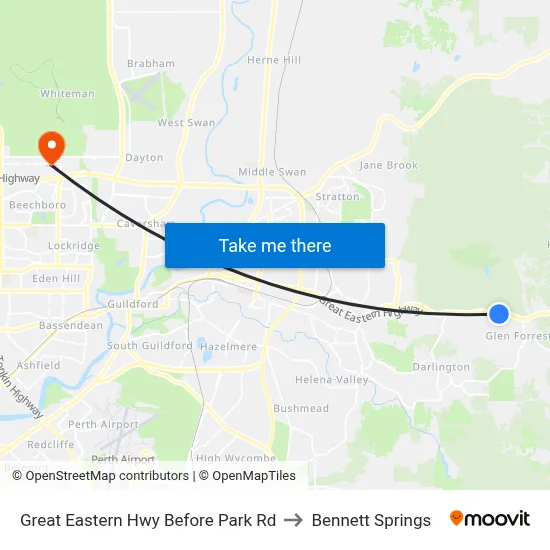 Great Eastern Hwy Before Park Rd to Bennett Springs map