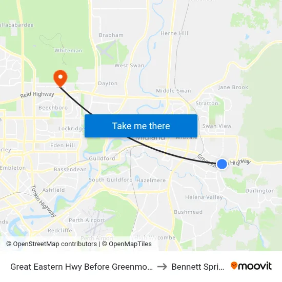 Great Eastern Hwy Before Greenmount Ri to Bennett Springs map