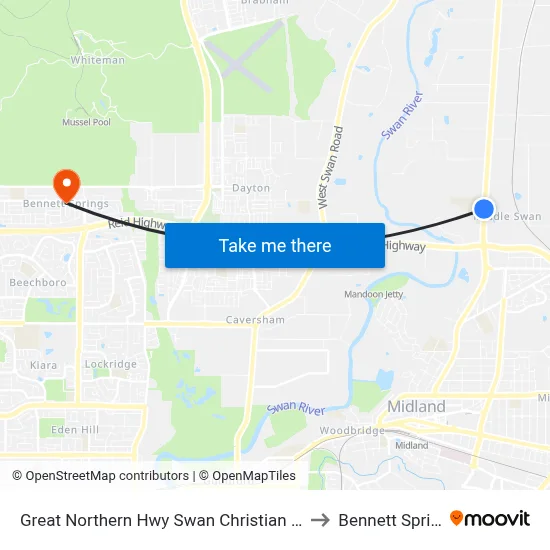 Great Northern Hwy Swan Christian College to Bennett Springs map