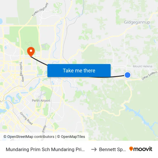 Mundaring Prim Sch   Mundaring Primary School to Bennett Springs map