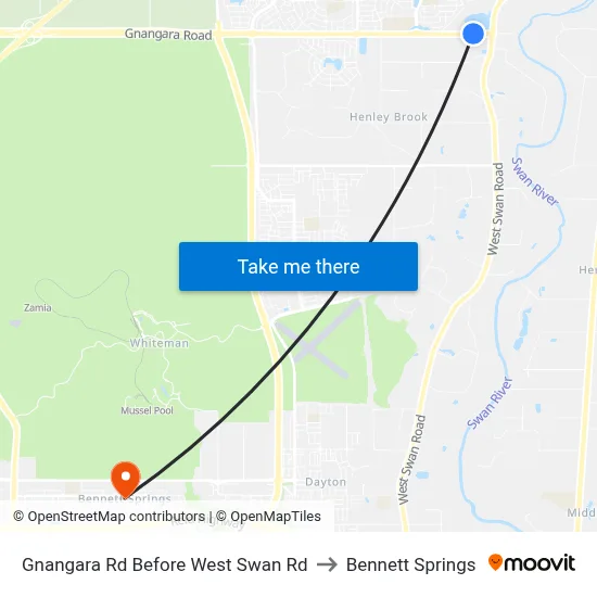 Gnangara Rd Before West Swan Rd to Bennett Springs map