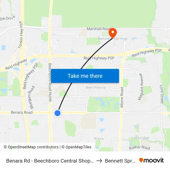 Benara Rd - Beechboro Central Shopping Ctr to Bennett Springs map