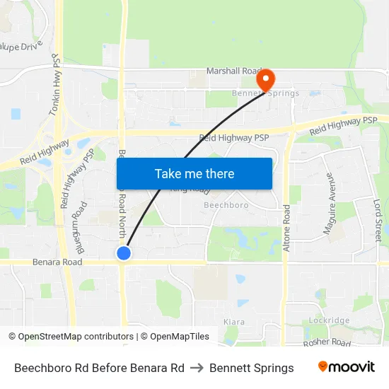 Beechboro Rd Before Benara Rd to Bennett Springs map