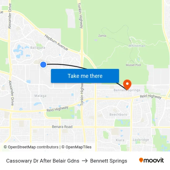 Cassowary Dr After Belair Gdns to Bennett Springs map