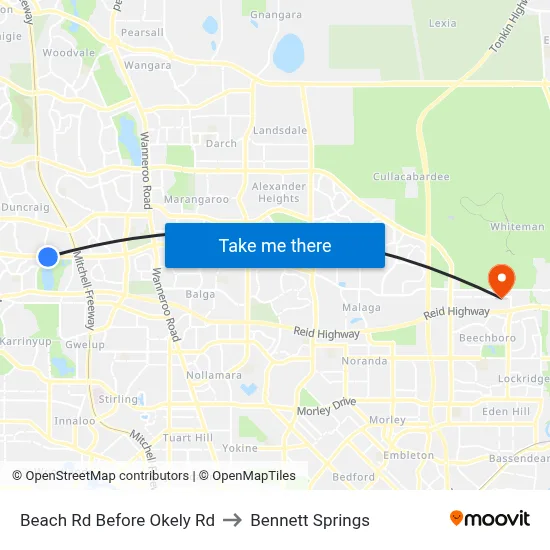 Beach Rd Before Okely Rd to Bennett Springs map