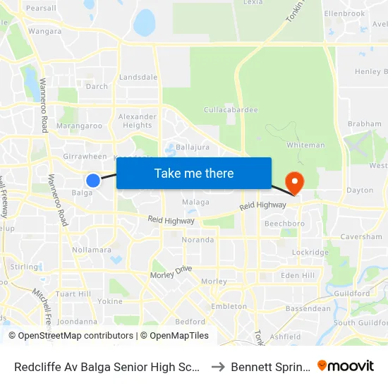 Redcliffe Av Balga Senior High School to Bennett Springs map