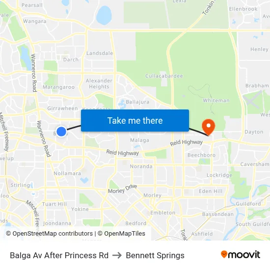 Balga Av After Princess Rd to Bennett Springs map