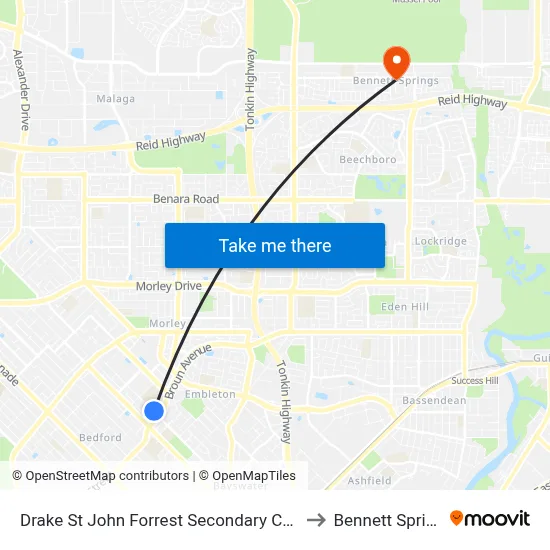 Drake St John Forrest Secondary College to Bennett Springs map