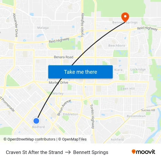 Craven St After the Strand to Bennett Springs map