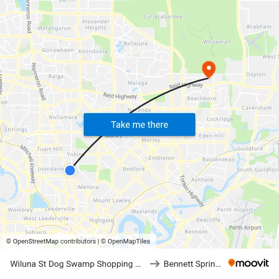 Wiluna St Dog Swamp Shopping Ctr to Bennett Springs map