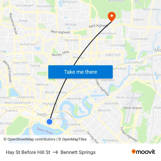 Hay St Before Hill St to Bennett Springs map