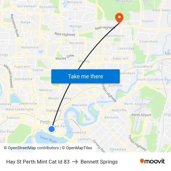 Hay St Perth Mint Cat Id 83 to Bennett Springs map