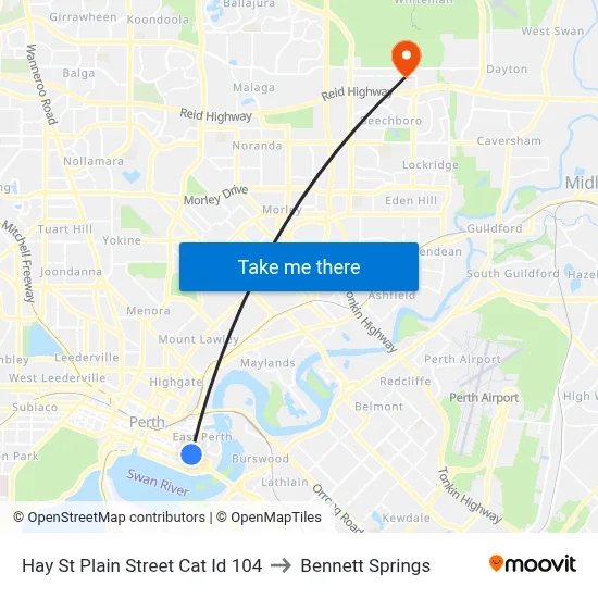 Hay St Plain Street Cat Id 104 to Bennett Springs map