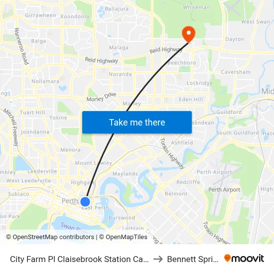 City Farm Pl Claisebrook Station Cat Id 45 to Bennett Springs map