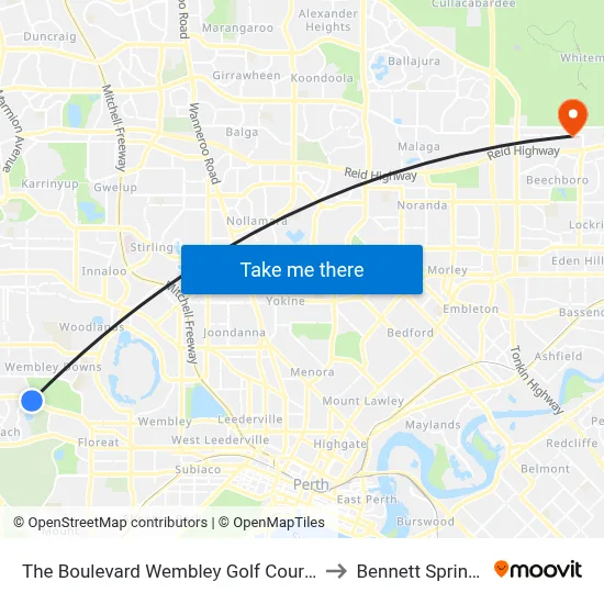 The Boulevard   Wembley Golf Course to Bennett Springs map