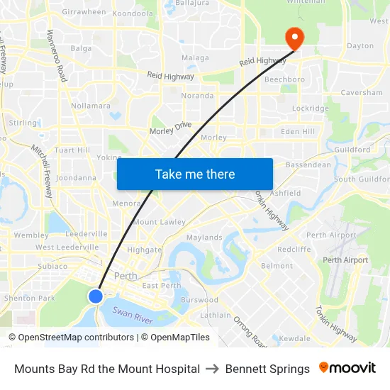 Mounts Bay Rd the Mount Hospital to Bennett Springs map