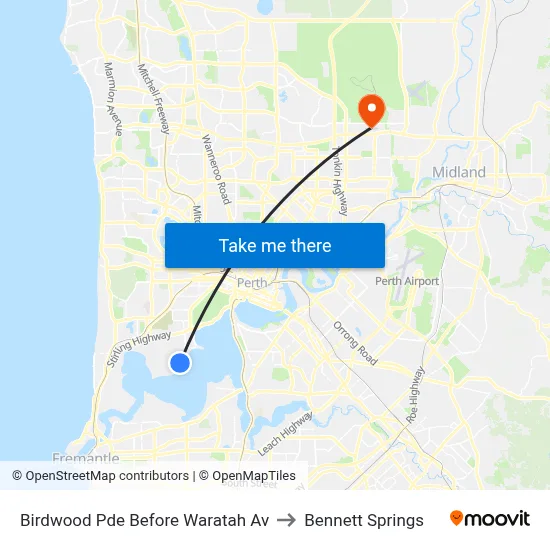 Birdwood Pde Before Waratah Av to Bennett Springs map