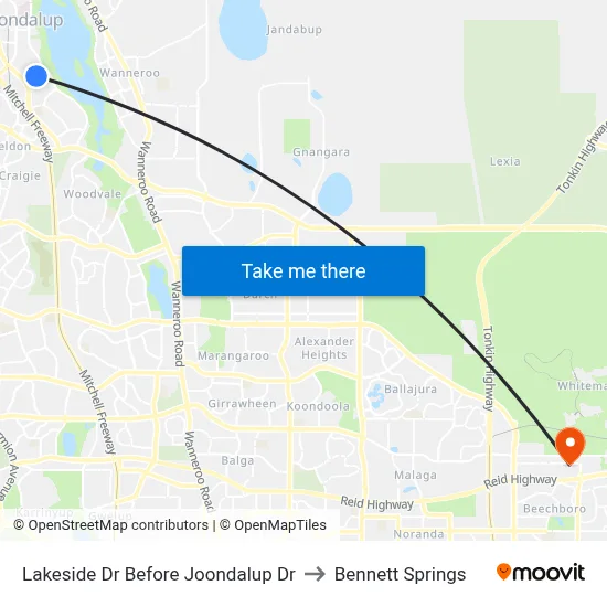 Lakeside Dr Before Joondalup Dr to Bennett Springs map