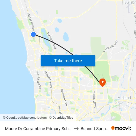 Moore Dr Currambine Primary School to Bennett Springs map