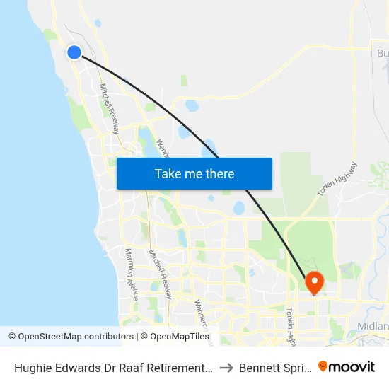 Hughie Edwards Dr Raaf Retirement Village to Bennett Springs map