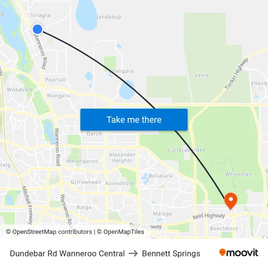 Dundebar Rd Wanneroo Central to Bennett Springs map