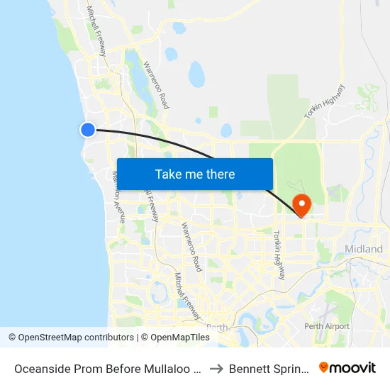 Oceanside Prom Before Mullaloo Dr to Bennett Springs map