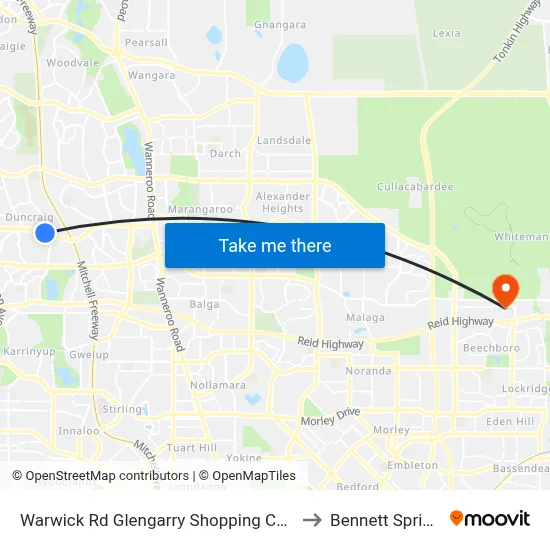 Warwick Rd Glengarry Shopping Centre to Bennett Springs map