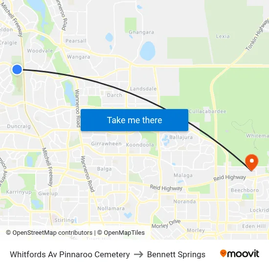 Whitfords Av Pinnaroo Cemetery to Bennett Springs map
