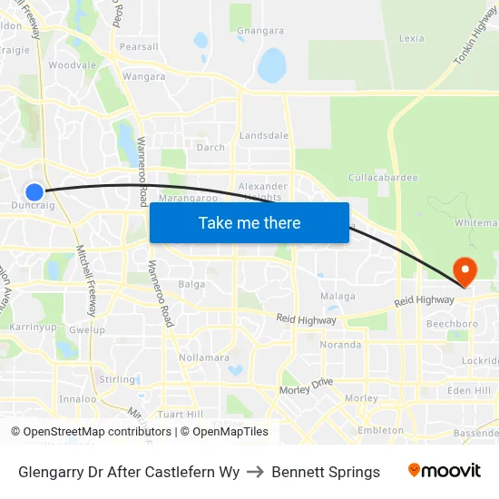Glengarry Dr After Castlefern Wy to Bennett Springs map