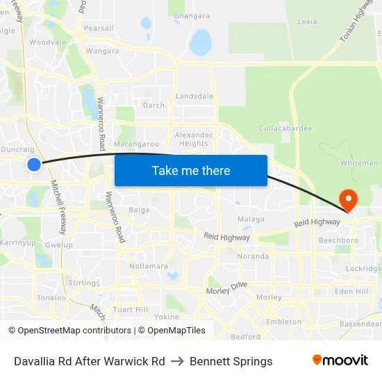 Davallia Rd After Warwick Rd to Bennett Springs map