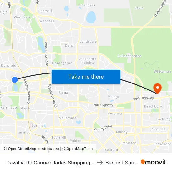 Davallia Rd Carine Glades Shopping Centre to Bennett Springs map