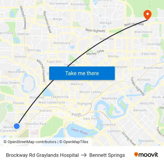 Brockway Rd Graylands Hospital to Bennett Springs map
