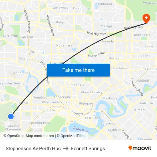 Stephenson Av Perth Hpc to Bennett Springs map