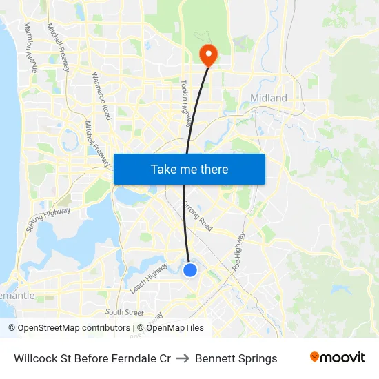 Willcock St Before Ferndale Cr to Bennett Springs map
