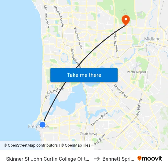Skinner St John Curtin College Of the Arts to Bennett Springs map