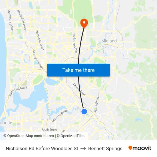 Nicholson Rd Before Woodloes St to Bennett Springs map