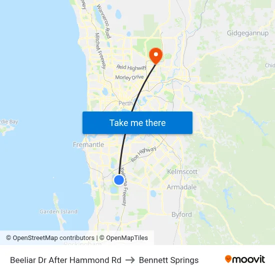 Beeliar Dr After Hammond Rd to Bennett Springs map