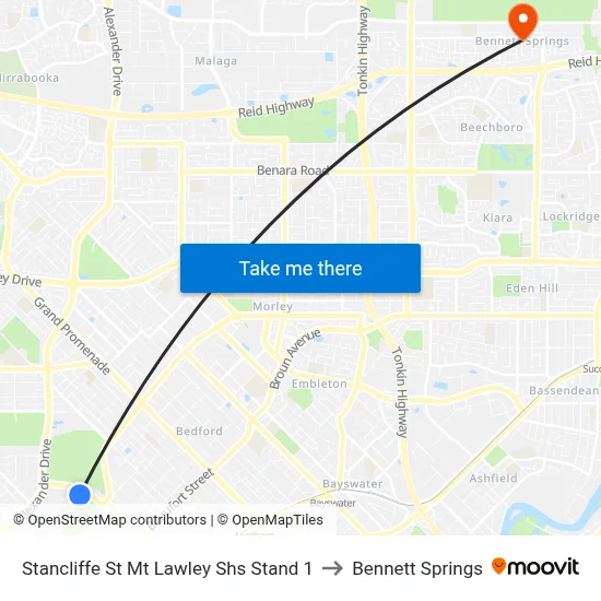 Stancliffe St Mt Lawley Shs Stand 1 to Bennett Springs map