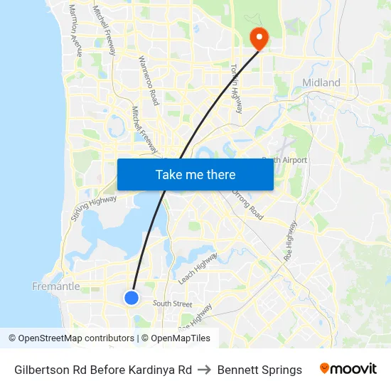Gilbertson Rd Before Kardinya Rd to Bennett Springs map