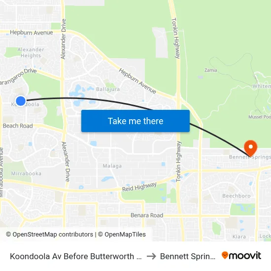 Koondoola Av Before Butterworth Av to Bennett Springs map