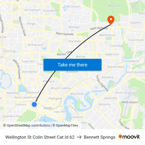 Wellington St Colin Street Cat Id 62 to Bennett Springs map