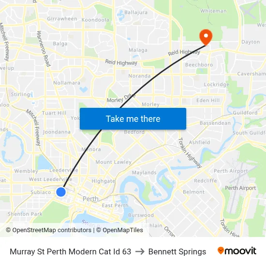 Murray St Perth Modern Cat Id 63 to Bennett Springs map