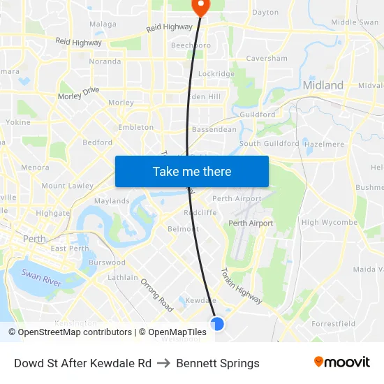Dowd St After Kewdale Rd to Bennett Springs map