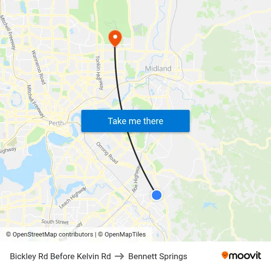 Bickley Rd Before Kelvin Rd to Bennett Springs map