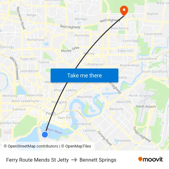 Ferry Route Mends St Jetty to Bennett Springs map