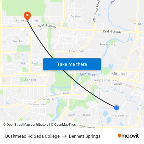 Bushmead Rd Seda College to Bennett Springs map