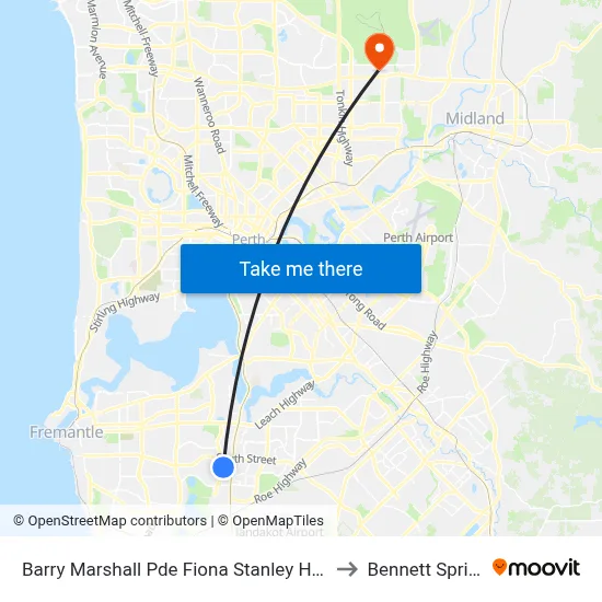 Barry Marshall Pde Fiona Stanley Hospital to Bennett Springs map