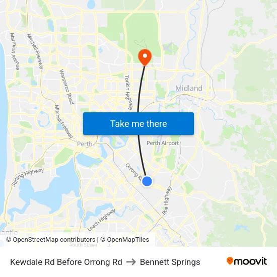 Kewdale Rd Before Orrong Rd to Bennett Springs map